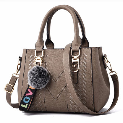 Leather Messenger Bag with Fur Decoration for Women