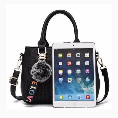 Leather Messenger Bag with Fur Decoration for Women