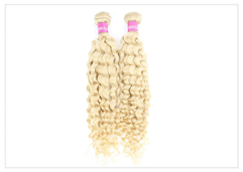 613 Blonde Deep Wave Human Hair Bundles 28 30 32 Inch