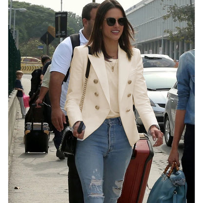Women's Classic Double Breasted Blazer with Metal Buttons
