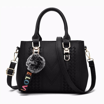 Leather Messenger Bag with Fur Decoration for Women