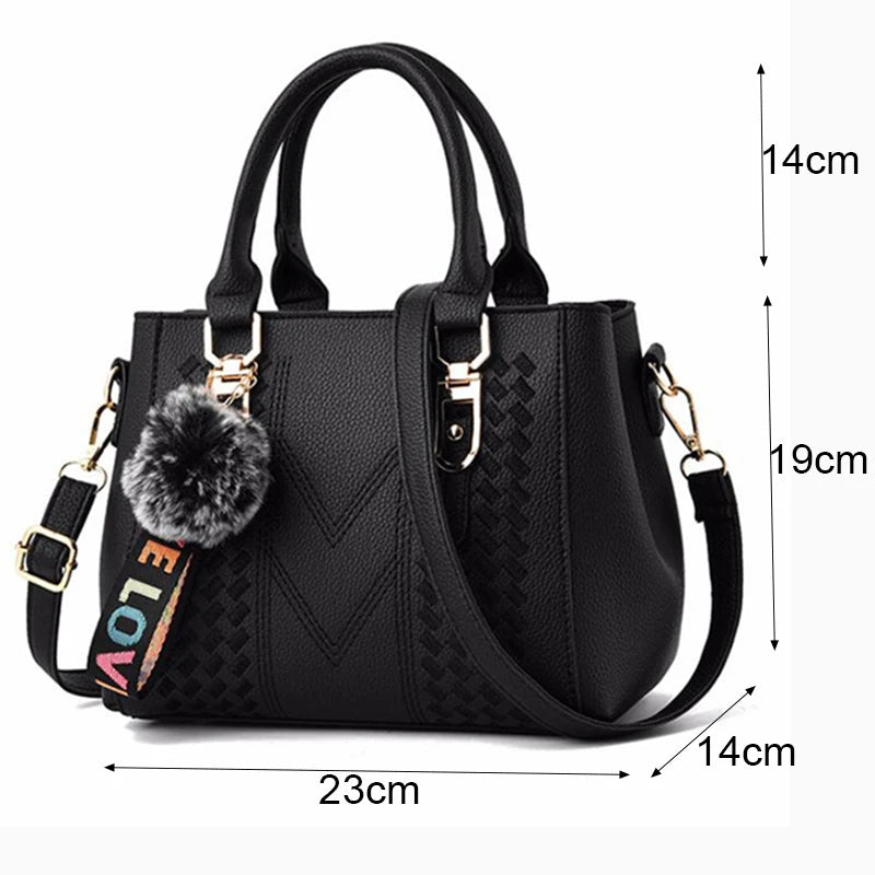 Leather Messenger Bag with Fur Decoration for Women