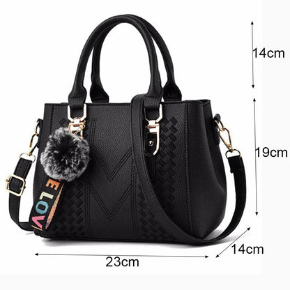 Leather Messenger Bag with Fur Decoration for Women