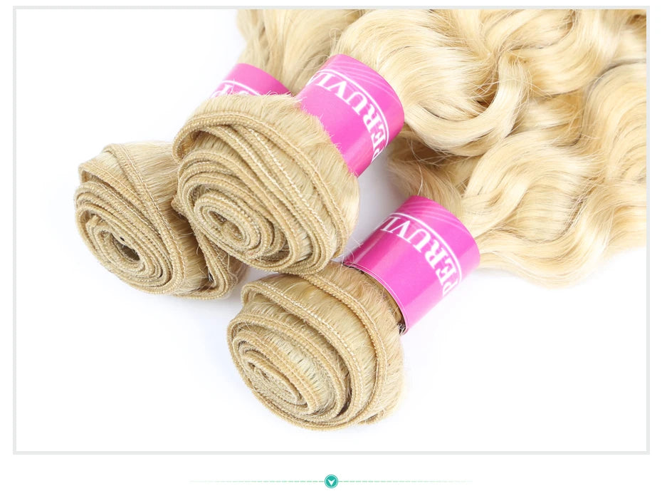 613 Blonde Deep Wave Human Hair Bundles 28 30 32 Inch