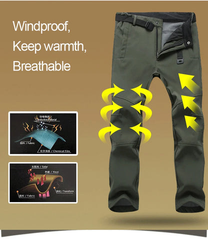 Men's Winter Soft Shell Hiking Pants with Fleece Lining