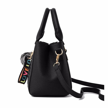 Leather Messenger Bag with Fur Decoration for Women