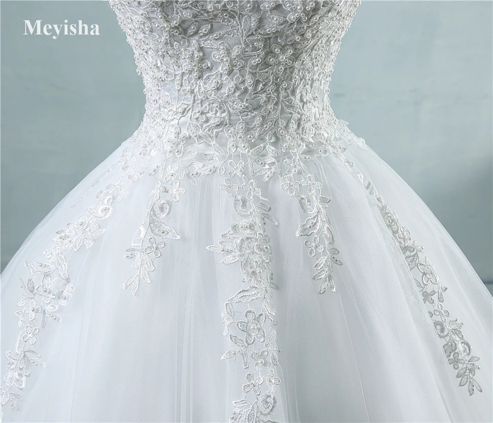 Customized Ball Gown Bridal Dress with Pearls and Tulle