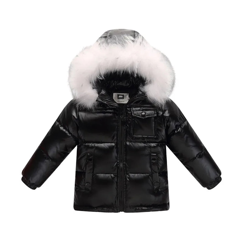 Black Down Winter Parka Jacket for Boys and Girls