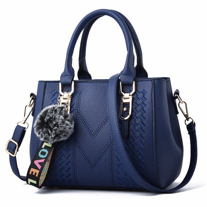 Leather Messenger Bag with Fur Decoration for Women