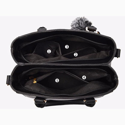 Leather Messenger Bag with Fur Decoration for Women