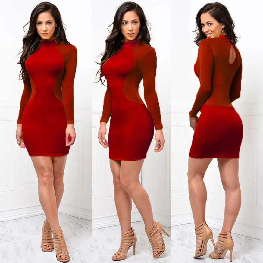 Women Summer Casual Long Sleeve O-Neck Mini Dress