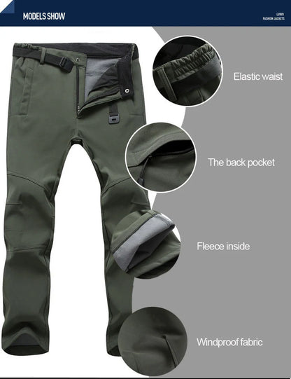 Men's Winter Soft Shell Hiking Pants with Fleece Lining