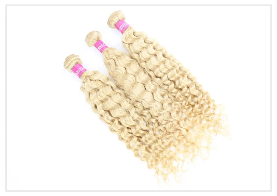 613 Blonde Deep Wave Human Hair Bundles 28 30 32 Inch