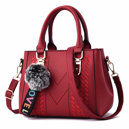 Leather Messenger Bag with Fur Decoration for Women