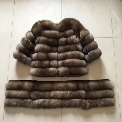 4in1 Women Fox Fur Coat Winter Outerwear