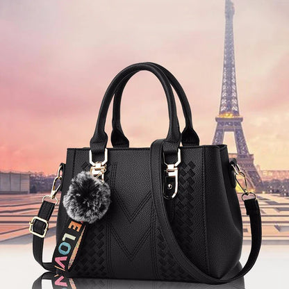 Leather Messenger Bag with Fur Decoration for Women
