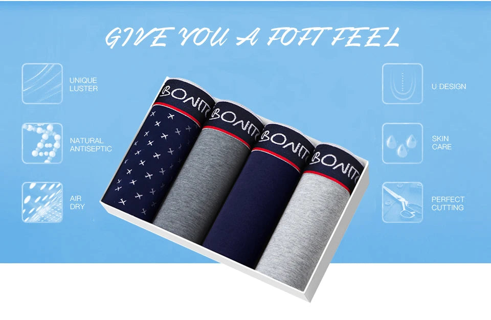4pcs Cotton Boxer Shorts for Men Soft Underwear Set