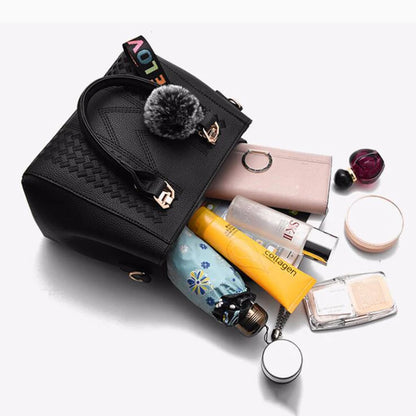 Leather Messenger Bag with Fur Decoration for Women