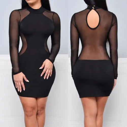 Women Summer Casual Long Sleeve O-Neck Mini Dress