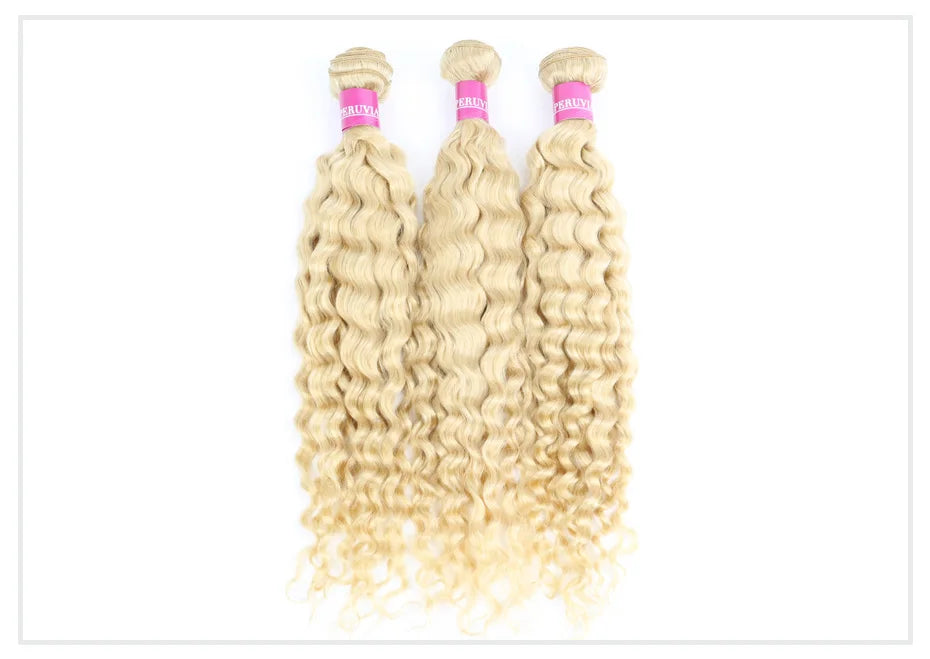 613 Blonde Deep Wave Human Hair Bundles 28 30 32 Inch