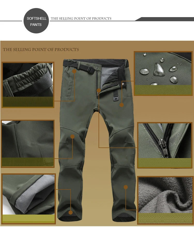 Men's Winter Soft Shell Hiking Pants with Fleece Lining
