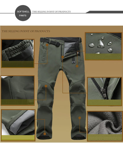 Men's Winter Soft Shell Hiking Pants with Fleece Lining