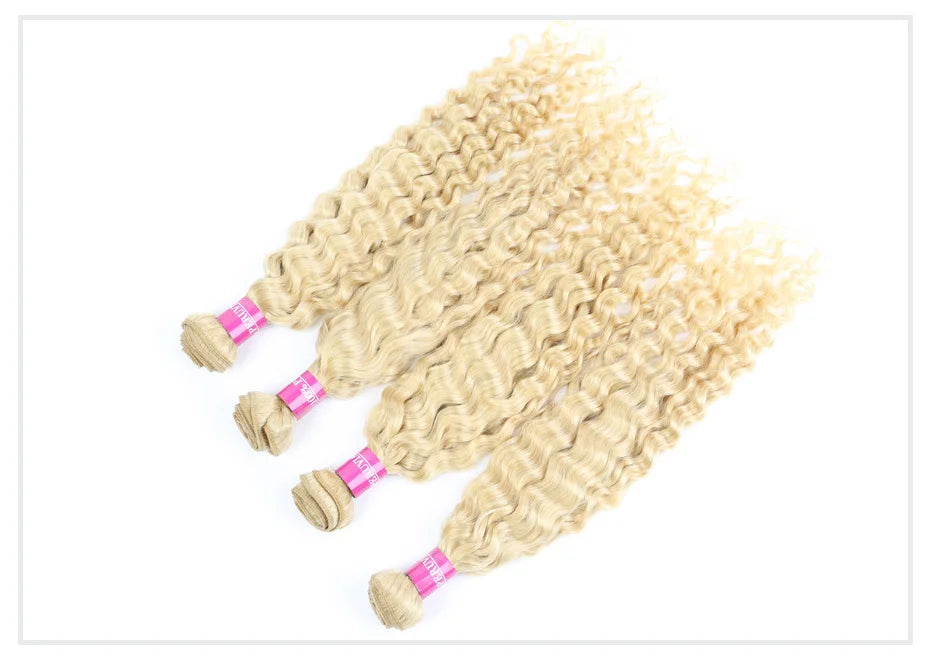 613 Blonde Deep Wave Human Hair Bundles 28 30 32 Inch
