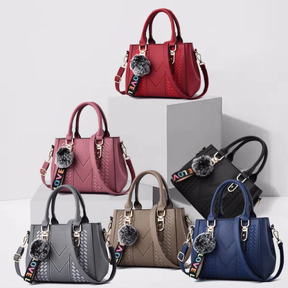 Leather Messenger Bag with Fur Decoration for Women