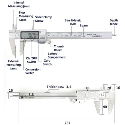 Digital Caliper Stainless Steel Thickness Gauge