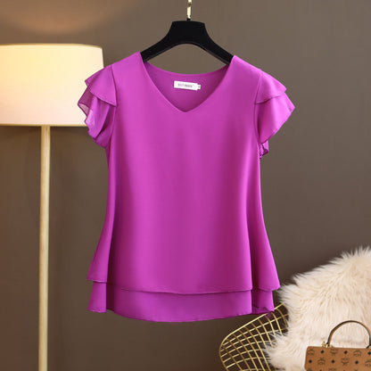 Loose V-Neck Chiffon Blouse for Women