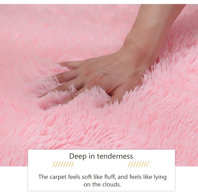 Pink Fluffy Polyester Carpet for Children's Room