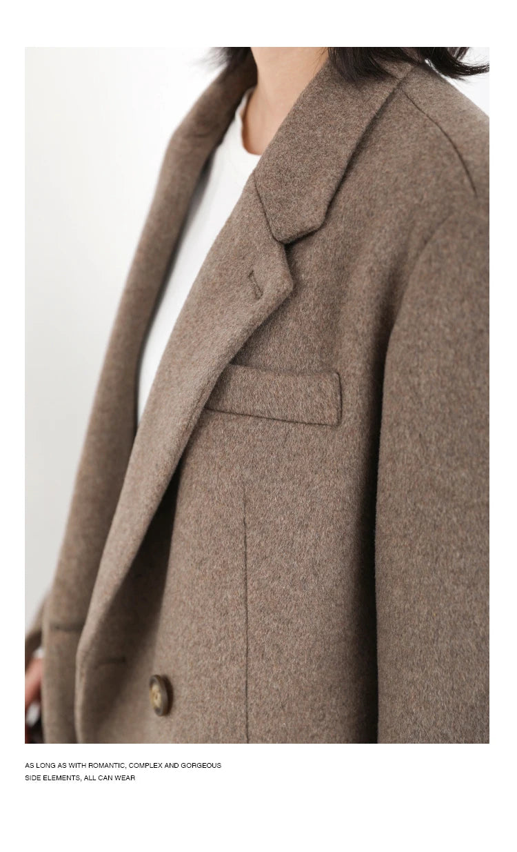 Wool Blend Mid Long Blazer Coat for Women