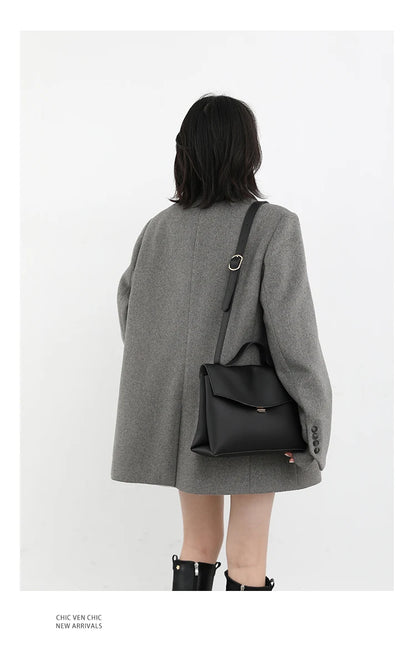 Wool Blend Mid Long Blazer Coat for Women