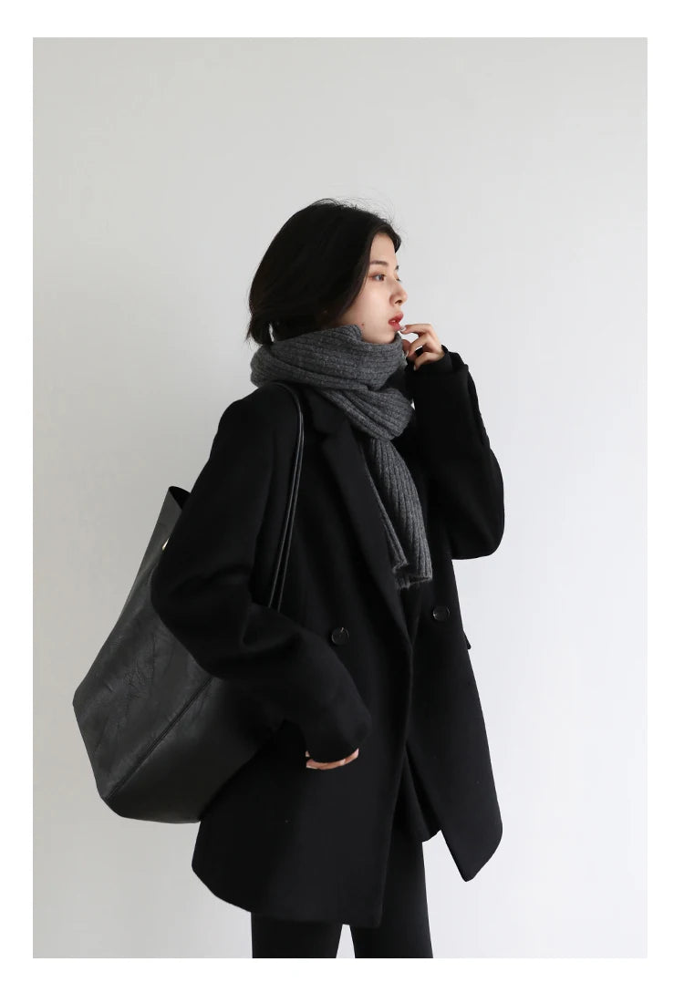 Wool Blend Mid Long Blazer Coat for Women