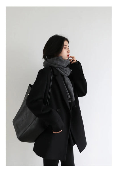 Wool Blend Mid Long Blazer Coat for Women
