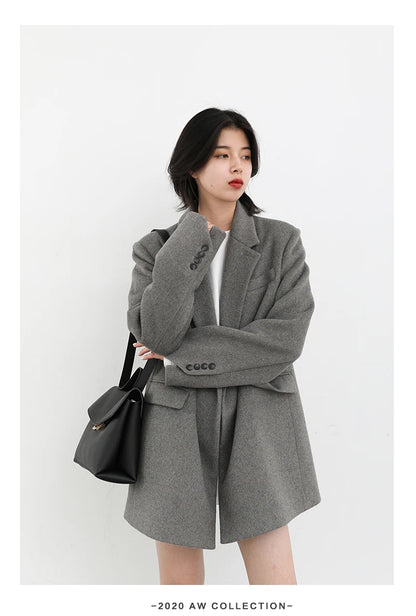 Wool Blend Mid Long Blazer Coat for Women