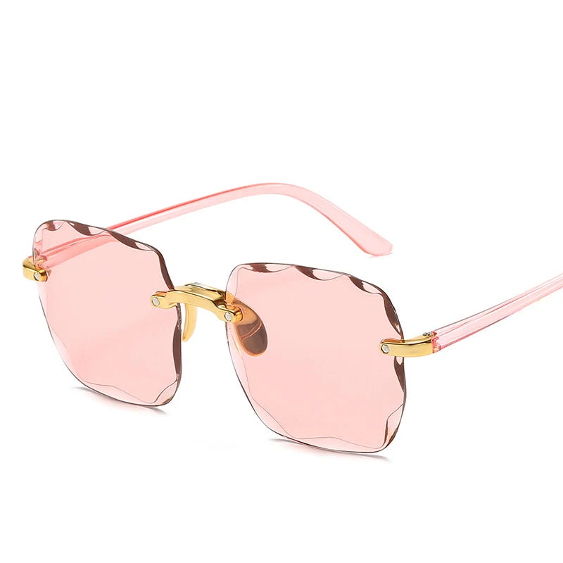 Square Rimless Sunglasses Women Red Plastic UV400