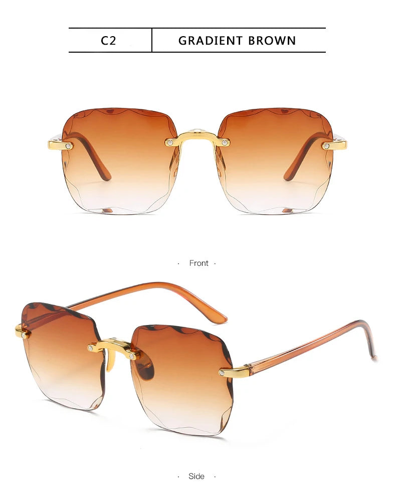 Square Rimless Sunglasses Women Red Plastic UV400