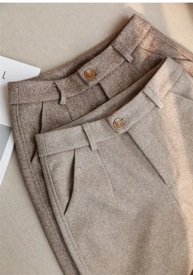 Woolen Harem Pencil Pants High Waisted Casual Trousers