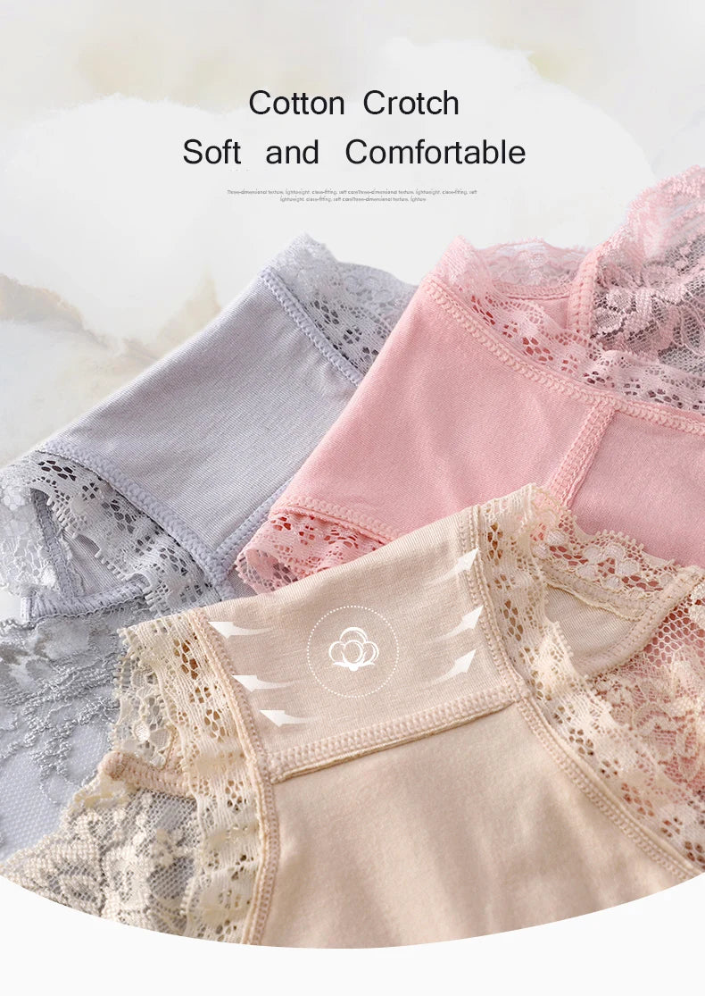 7Pcs Women's Lace Transparent Cotton Briefs Plus Size