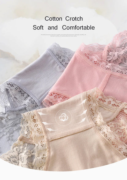 7Pcs Women's Lace Transparent Cotton Briefs Plus Size