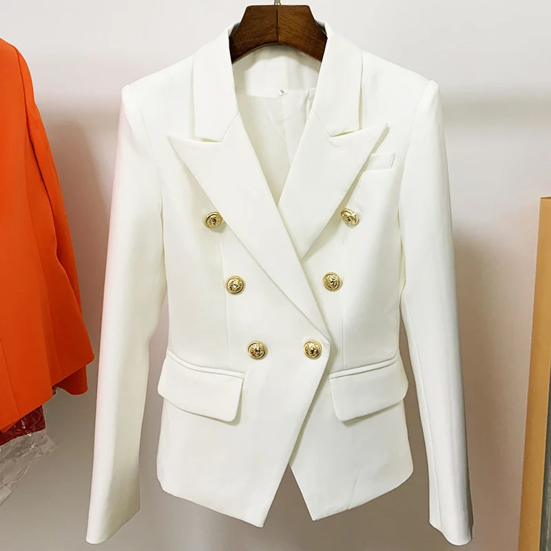 Women's Classic Double Breasted Blazer with Metal Buttons
