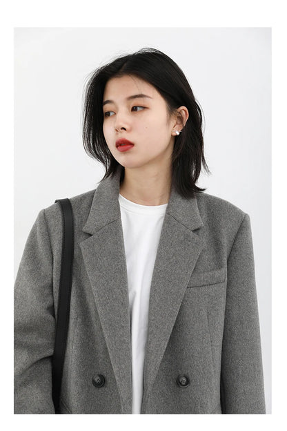 Wool Blend Mid Long Blazer Coat for Women