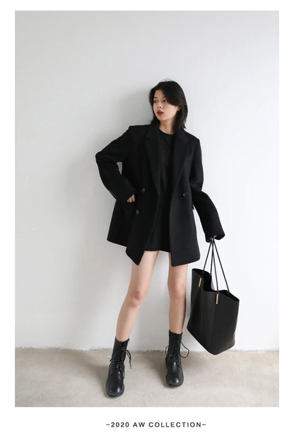 Wool Blend Mid Long Blazer Coat for Women
