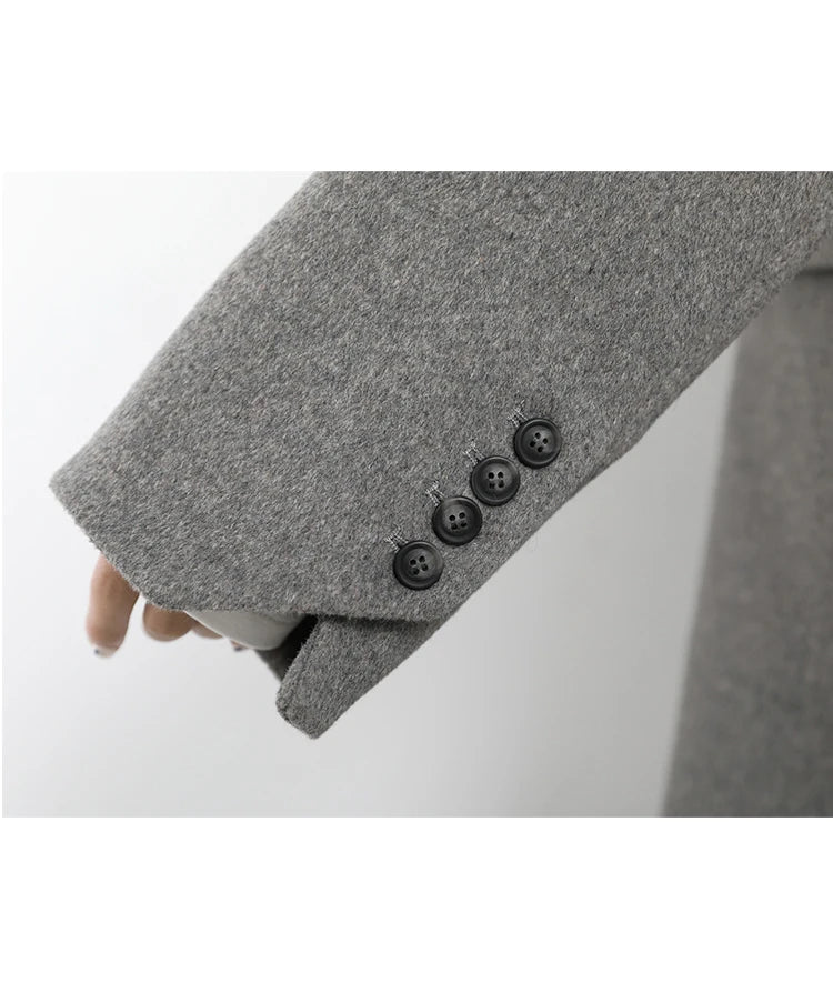 Wool Blend Mid Long Blazer Coat for Women