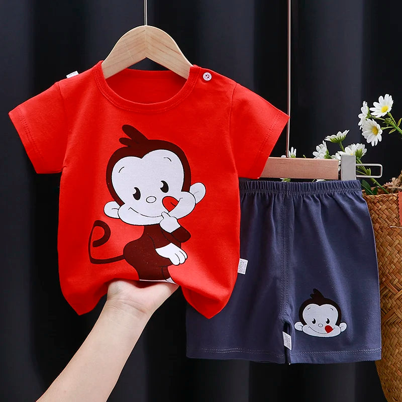 Kids Cotton Cartoon T-Shirt and Shorts Set