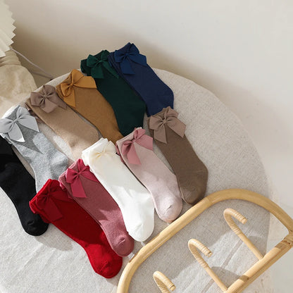 Knee High Cotton Baby Socks with Big Bow