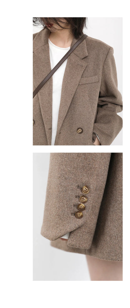 Wool Blend Mid Long Blazer Coat for Women