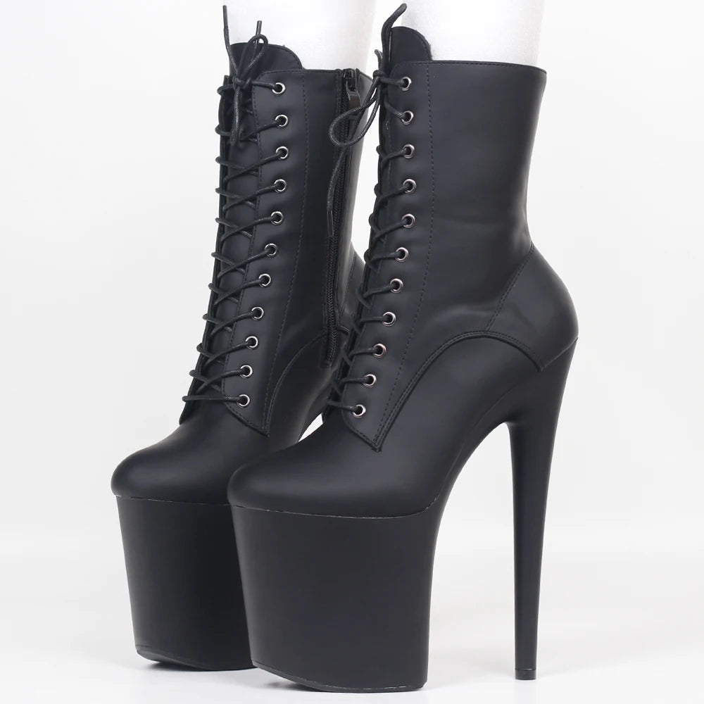 20CM High Heels Platform Ankle Boots Lace Up