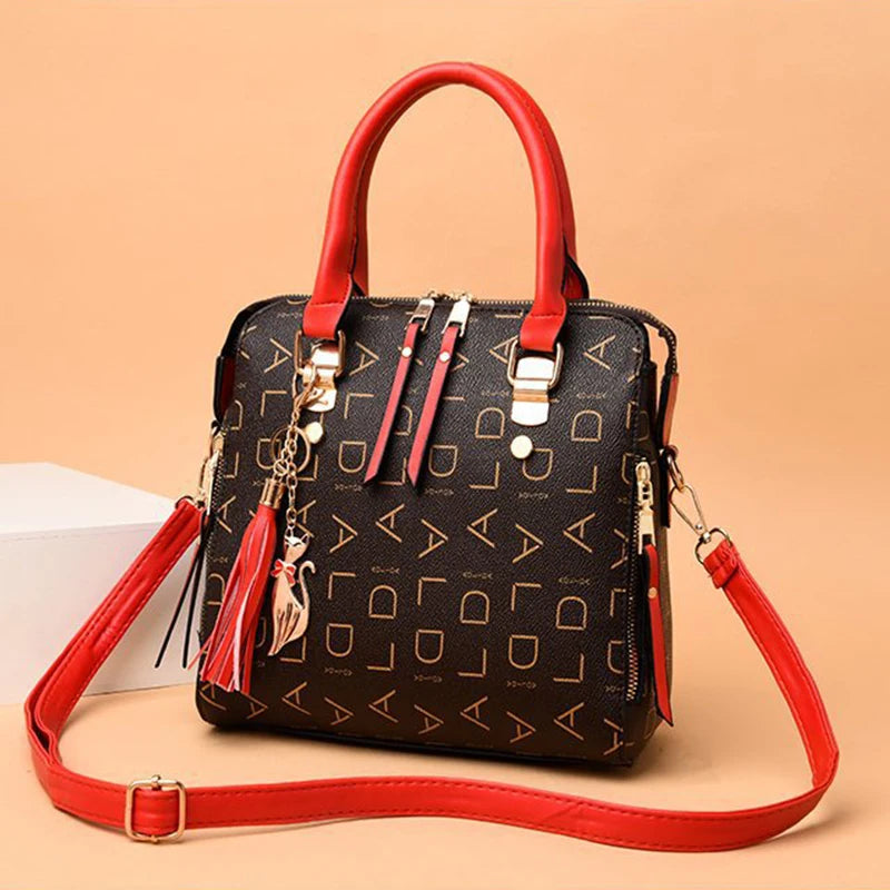 PU Leather Tassel Handbag for Women Large Capacity Tote